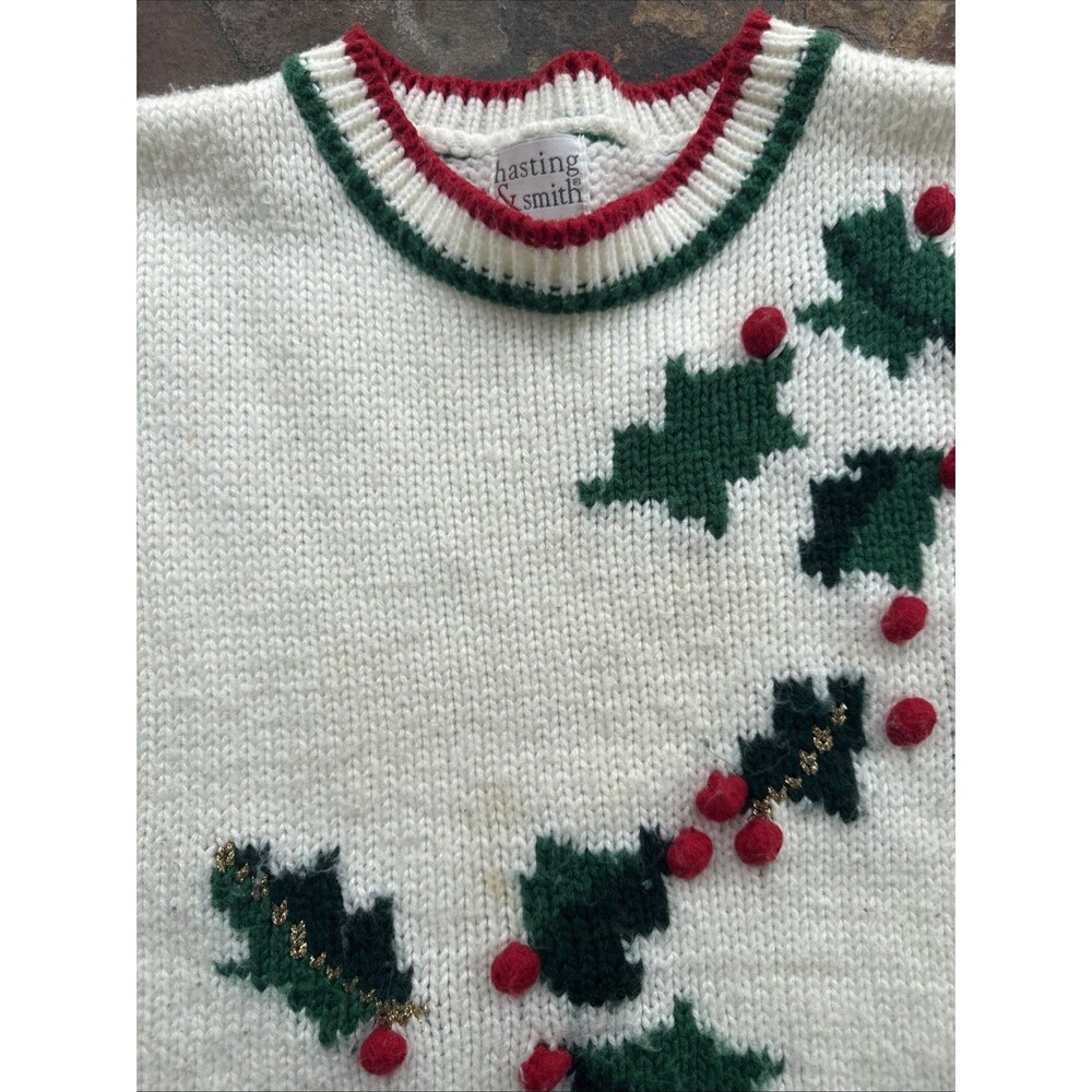 Hasting & Smith Vintage Xmas Chunky Knit Sweater Novelty Christmas Poinsetta 11 - Picture 3 of 5